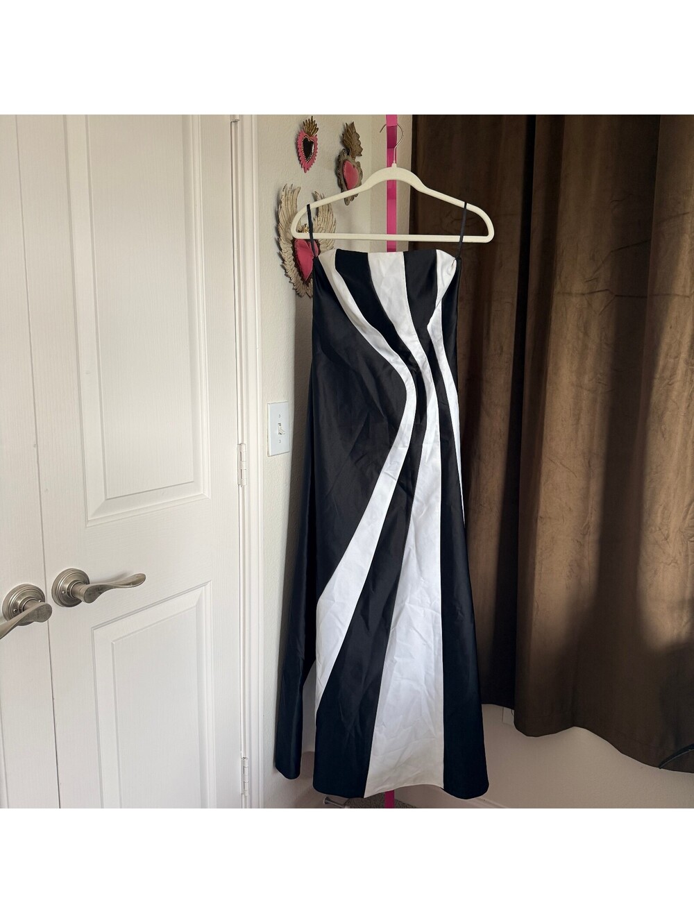 Vintage Cache Gold Label Black and White Colorblock Gown Strapless Y2K Sz 6 - Picture 3 of 9
